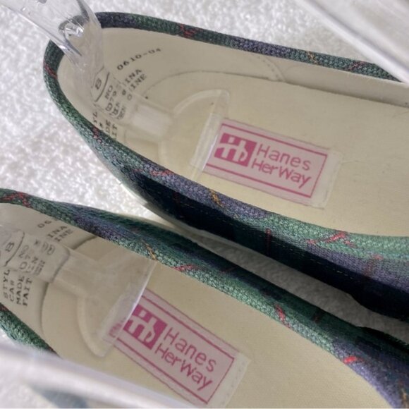 Vintage Hanes Her Way Green Blue Plaid Canvas Lace Up Sneakers 8 - Picture 6 of 11
